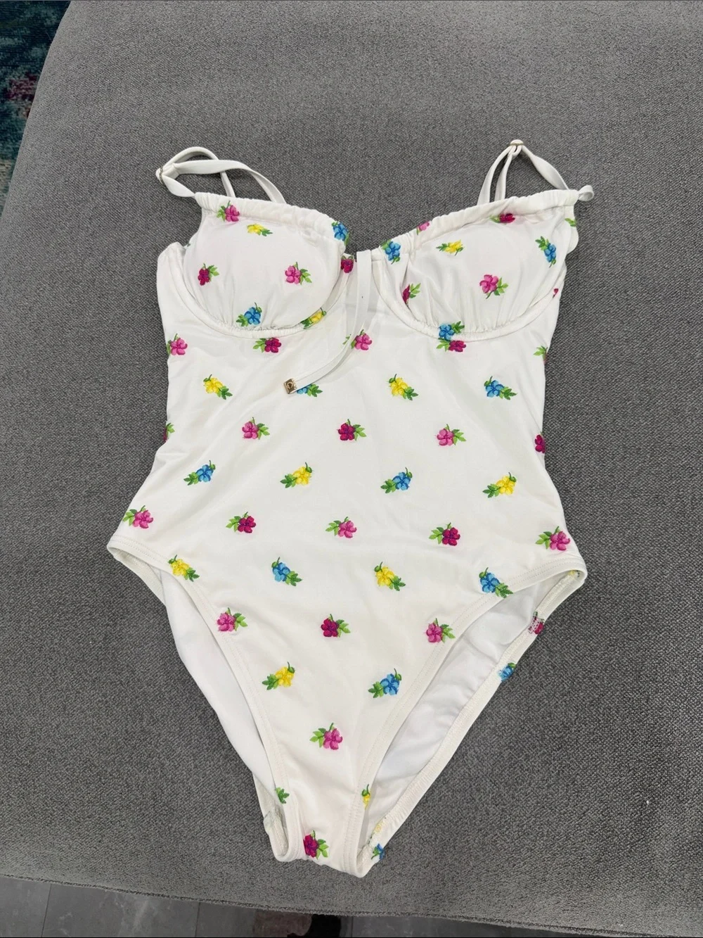 kate spade White One-Piece Swimsuit with Pink, Blue & Yellow Floral Sprigs